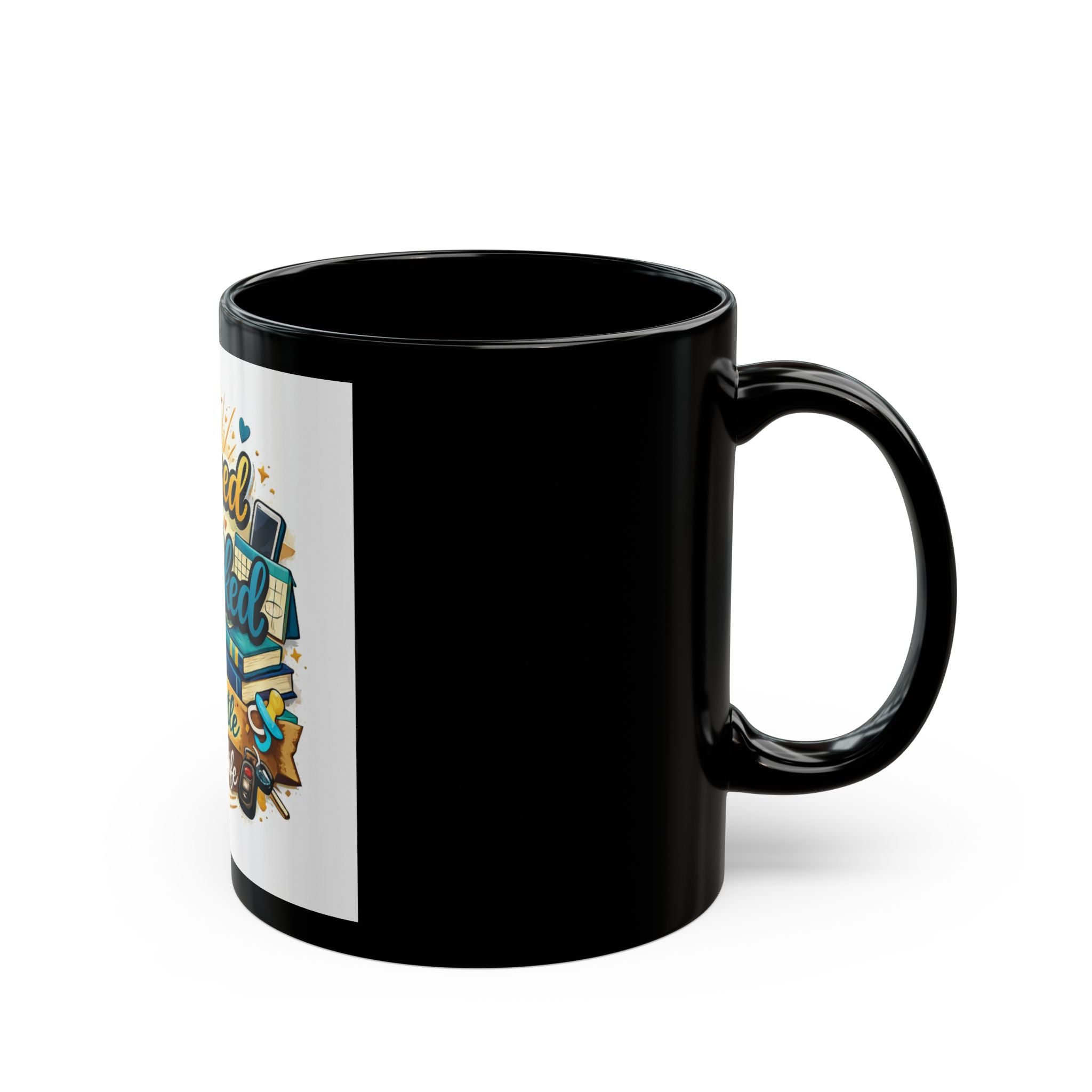 Blessed & Booked Coffee Mug — 'Faith Hustle Parent Life' Black Ceramic Book Lover Mug (11oz/15oz)